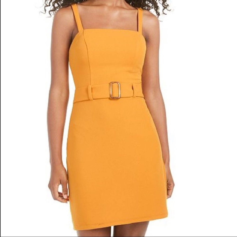 $25/2 B.Darlin Mustard Bodycon Belted Midi Dress Sheath NWT